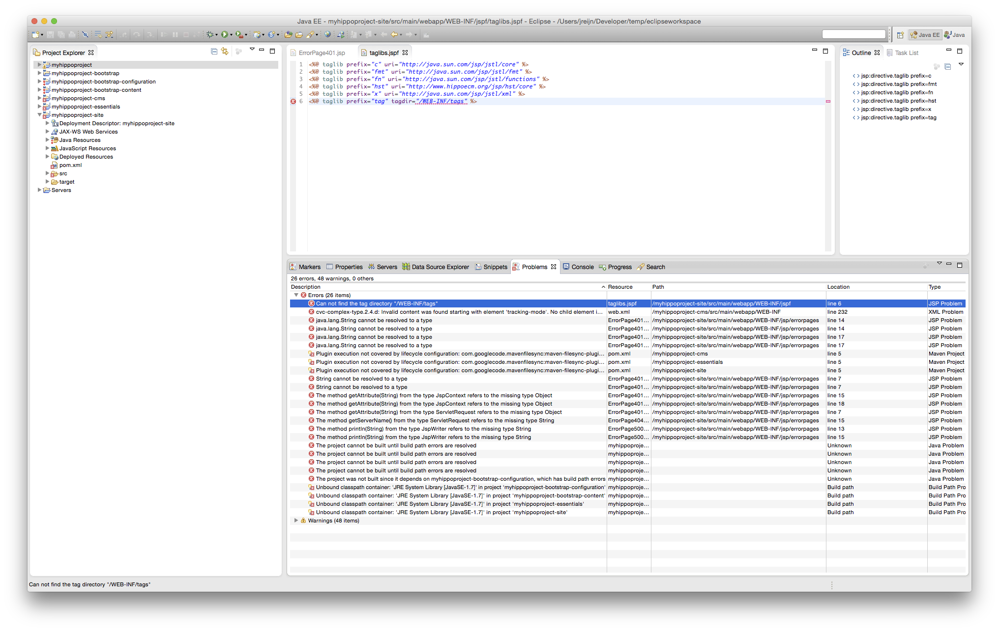 ARCHE 424 Eclipse complains about the WEB INF tags directory not